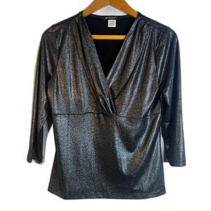 Project Metallic Dressy Vneck Empire Blouse 3/4 Sleeve Special Occasion Size MD